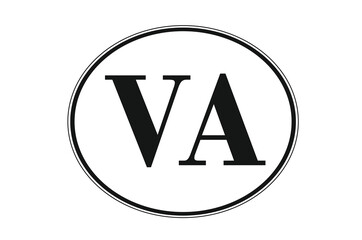 Sign of state of Virginia for sticking on glass of car. Abbreviation VA