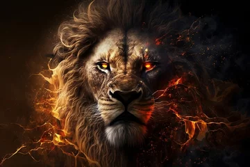 Fotobehang portrait of a fire lion © Joyful Nymph