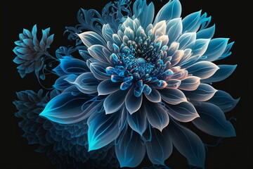blue chrysanthemum on black