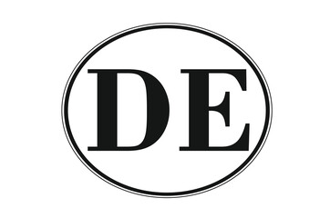 Sign of state of Delaware for sticking on glass of car. Abbreviation DE
