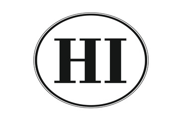 Sign of state of Hawaii for sticking on glass of car. Abbreviation HI