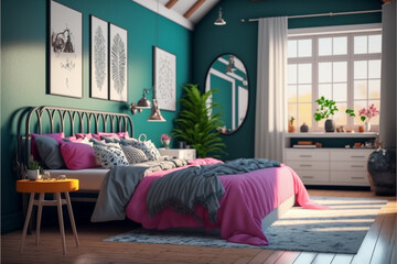 modern bedoom realistic interior, generative ai
