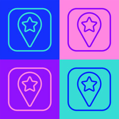 Pop art line Location for camping or tours and travels icon isolated on color background. Vector
