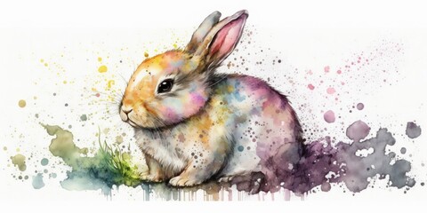 Easter bunny. Watercolor painting.Generative AI art.