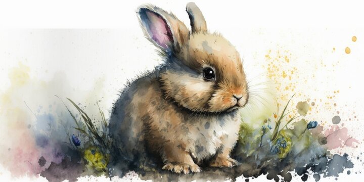 Easter bunny. Watercolor painting. Generative AI art.