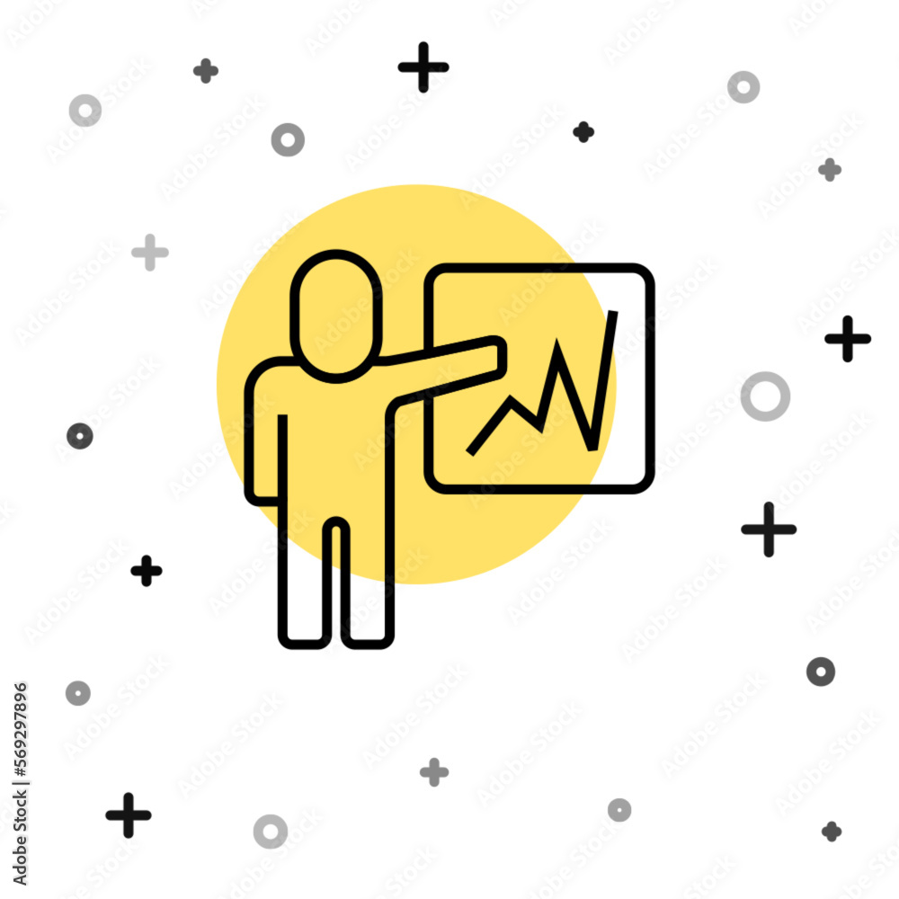 Poster black line leader of a team of executives icon isolated on white background. random dynamic shapes. 