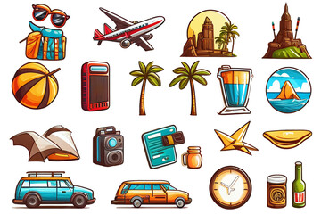 set of tourism icon isolated, fictional properties, generated with AI