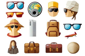 set of tourism icon isolated, fictional properties, generated with AI