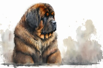 Tibetan Mastiff. Watercolor painting.Generative AI art. - obrazy, fototapety, plakaty