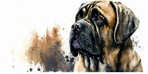 English Mastiff. Watercolor painting.Generative AI art. - obrazy, fototapety, plakaty