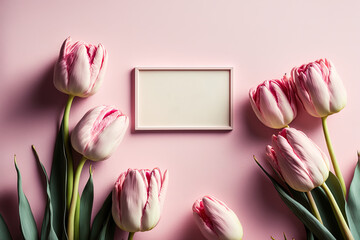 Rosa Tulpen auf grünem Hintergrund mit Textfreiraum, Muttertag, Valentinstag

