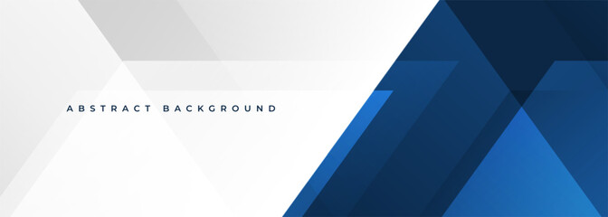 White and blue modern abstract wide banner with geometric shapes. Dark blue and white abstract background. Vector illustration