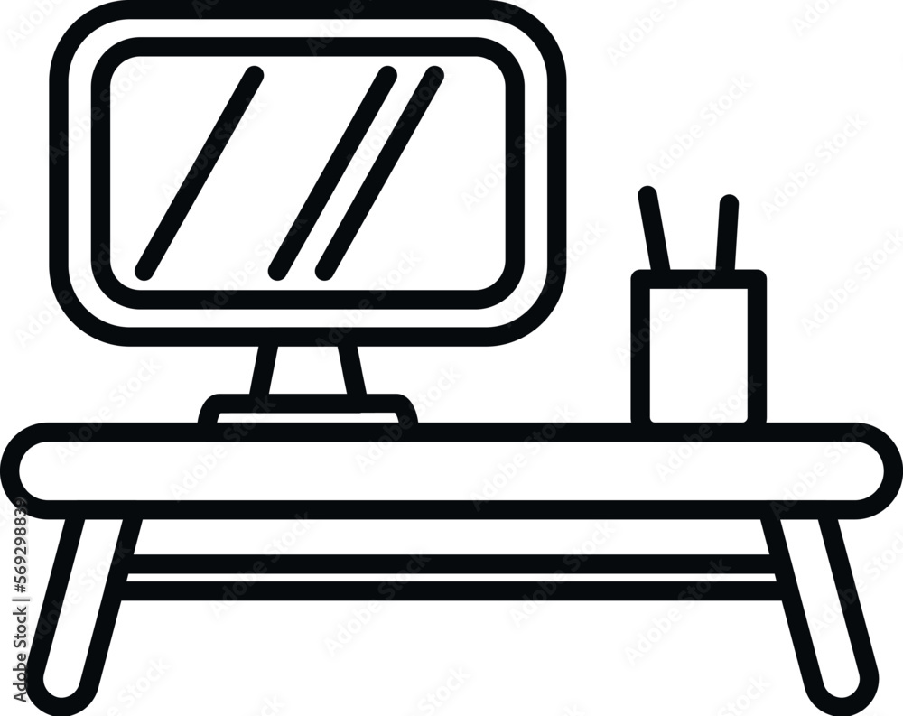 Poster work on computer icon outline vector. office sit. correct position