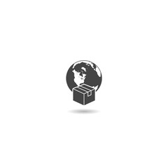 Globe and Parcel Box International Delivery Silhouette Icon with shadow