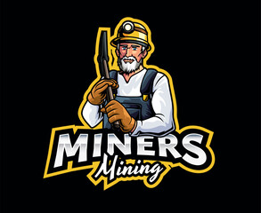 Miner Mascot Logo Design. Hardworking Miner Logo Design, Mining Expert Mascot Illustration