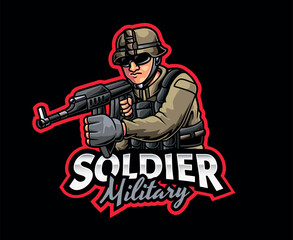 Soldier Mascot Logo Design. Brave Warrior Mascot Illustration, A Military Mascot Logo with Bravery and Honor