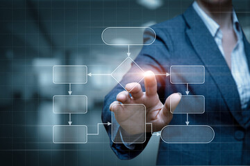 Businesswoman creating workflow algorithm .