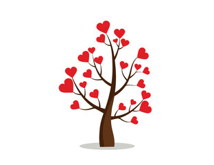 Heart shaped tree with petals. Vector icon