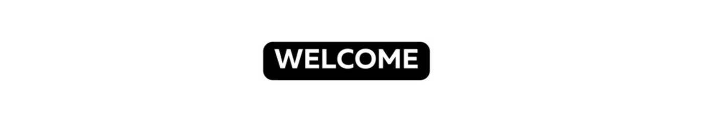 WELCOME typography banner with transparent background and black text background colour