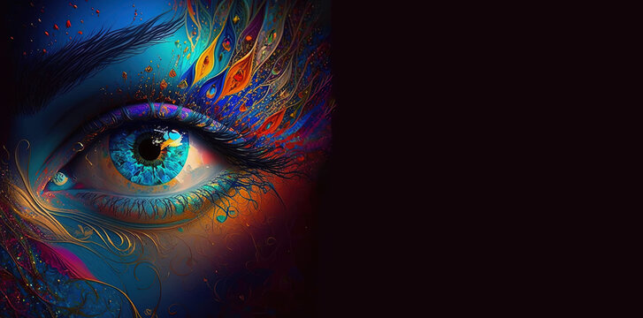 Chakra opening, third eye sees everything. Spirituality, yoga, meditation, cosmos, Generative AI