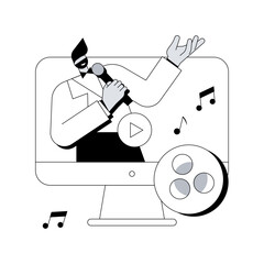 Music video abstract concept vector illustration. Official videoclip, internet and tv premiere, music video production, professional director, shooting crew, musician promotion abstract metaphor.