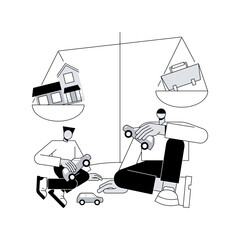 Balancing father time abstract concept vector illustration. Work life balance, business dad at home, father daughter son, happy family, time together, focus on career, fatherhood abstract metaphor.