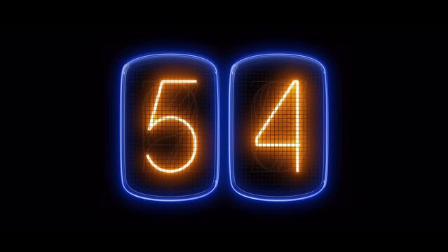 Countdown 60 seconds. Countdown 1 minute. Blue backlight.  Bkue backlight. Nixie tube indicator countdown. Gas discharge indicators and lamps. 3D. 3D Rendering
