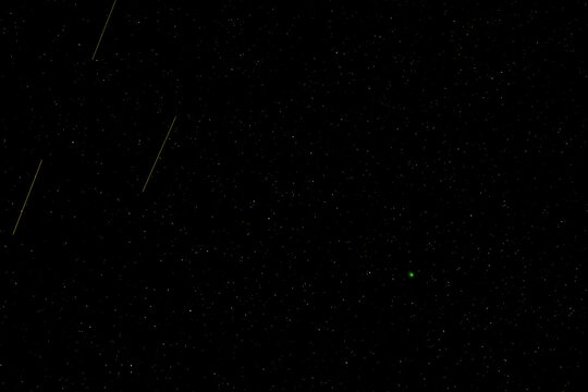 On February 1-2, 2023, the rare green comet C/2022 E3 (ZTF) made its closest approach to earth. This comet with fireball meteors was taken 2/1 at 05:41:43 AM PST (UTC-8) near Ashland Oregon.