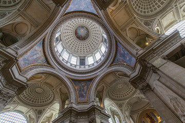 Paris, France - September 3, 2022: architectural detail of the Pantheon temple in Paris.