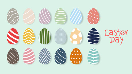 Easter eggs in a variety of colors and patterns Set ,isolated on green background ,Vector Illustration EPS 10 - obrazy, fototapety, plakaty