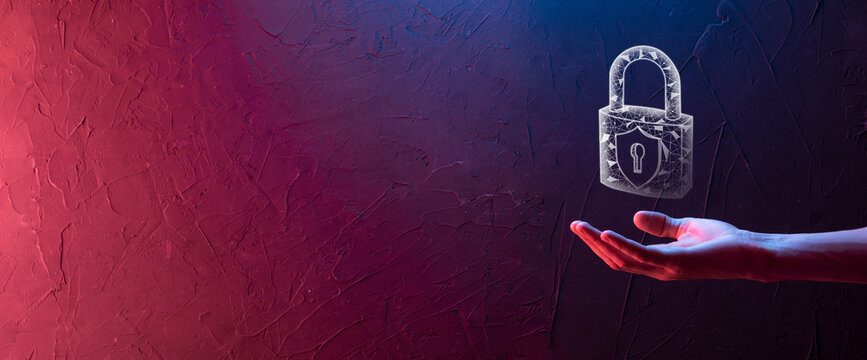 Cyber security network. Padlock icon and internet technology networking. Businessman protecting data personal information on tablet and virtual interface. Data protection privacy concept. GDPR. EU.