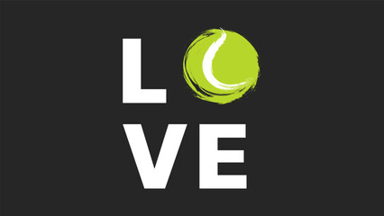 Love tennis with copy space foe text, tennis symbols flat modern design, isolated on black background, illustration Vector EPS 10,