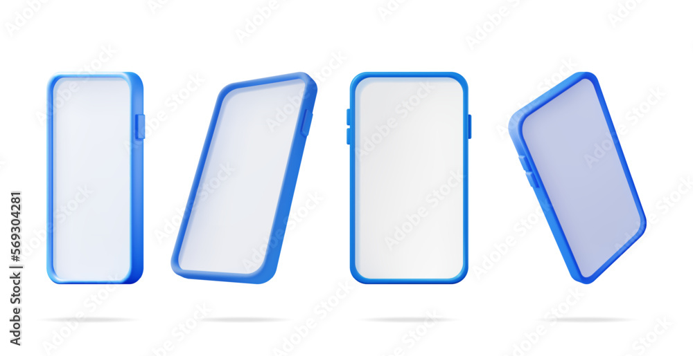 Aufkleber 3d set realistic smartphone with empty screen in different sides. front and perspective view smart p