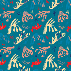 Vector pattern with abstract bright elements, stars, geometric elements in the style of Matisse