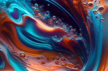 Obraz premium Generative AI painting. Bright multi colored background, splashing water with drops and waves
