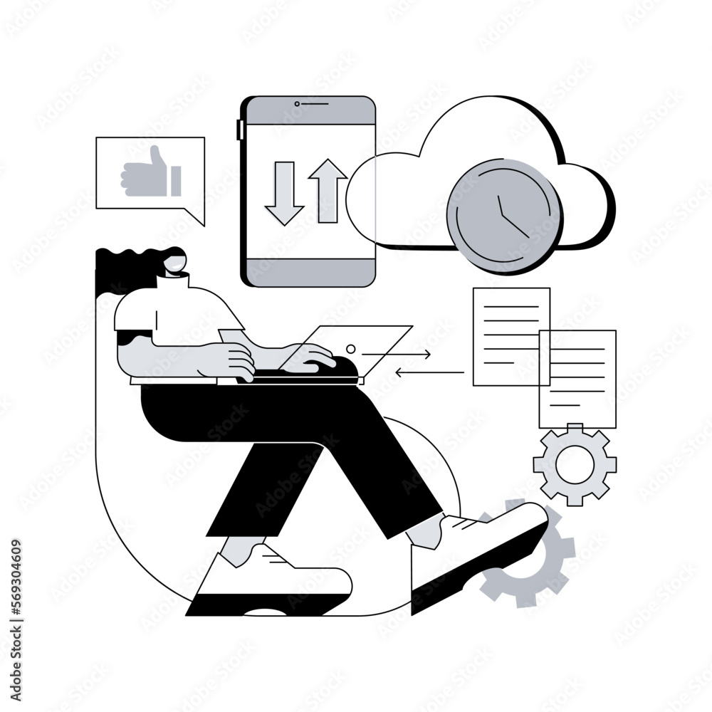Poster automatic backup abstract concept vector illustration. data recovery service, automatic document sav