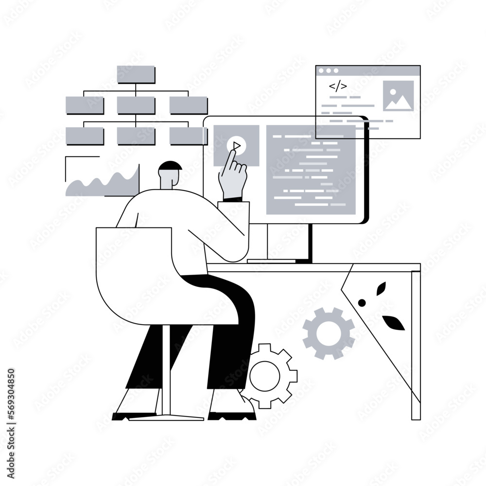 Poster cms development abstract concept vector illustration. cms, program development service, online conte