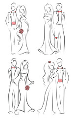 Vector illustrations sketch of wedding couple, bride and groom for invitation, greeting card design, t-shirt print, inspiration poster.