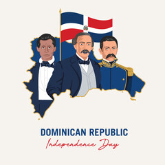 VECTORS. Dominican Republic Independence Day, a celebration to honor the three founding fathers, Juan Pablo Duarte, Ramon Matias Mella, Francisco Del Rosario Sanchez 