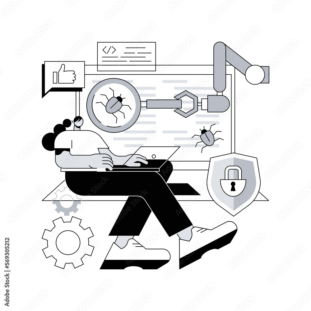 Poster automated testing abstract concept vector illustration. automotive executed test, app development te