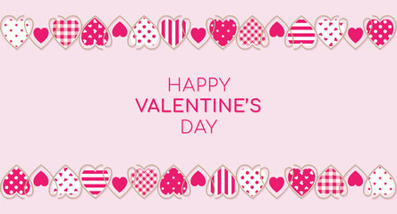 Valentine's day banner template. Frame made of pink and white hearts with ornament. Happy Valentines Day banner, poster, and card. Valentine's hearts background.