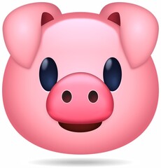 Emoticono de cerdo rosa muy expresivo, aaislado sobre fondo blanco - obrazy, fototapety, plakaty