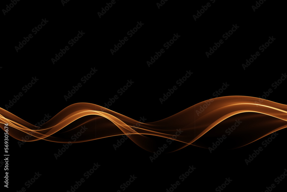 Poster abstract shiny golden wave design element on dark background.