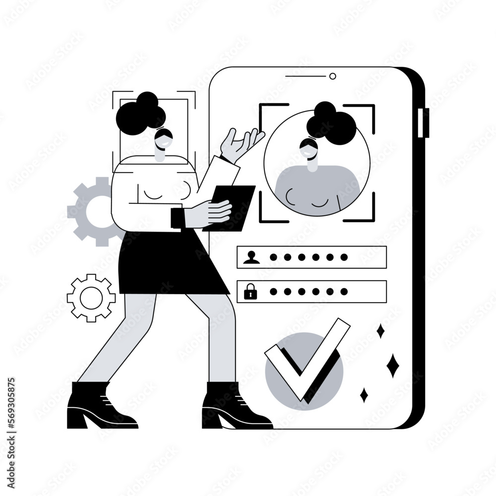 Aufkleber verification technologies abstract concept vector illustration. verification process, data access, u