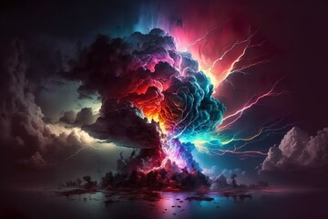 Colorful lightning over water