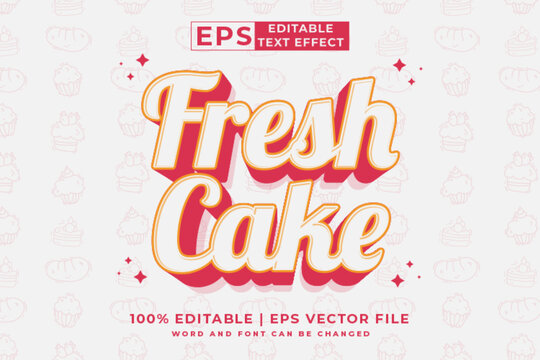 Editable text effect - Fresh Cake 3d Cartoon template style premium vector