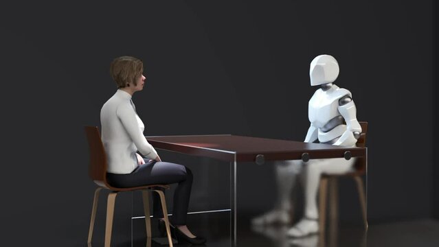robot interviewing a human