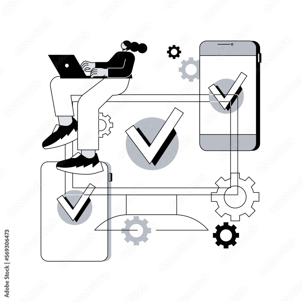 Poster cross-platform development abstract concept vector illustration. cross-platform operating systems, c