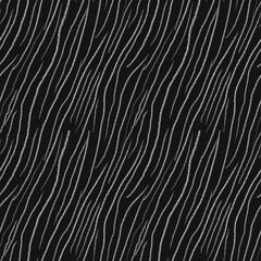 A black and white pattern of sinuous white lines on a black background. Stylish design of fabric, textiles, clothing. Seamless background.