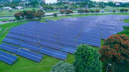Photo sur Plexiglas Brésil Aerial view of solar panels in Sao Jose dos Campos, Brazil. Many renewable energy panels